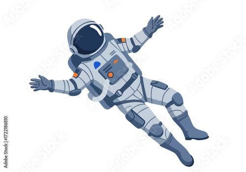Astronaut floats in space, arms outstretched, against a clean white background. ?Tech Space Open? logo visible. Modern, minimalist illustration.