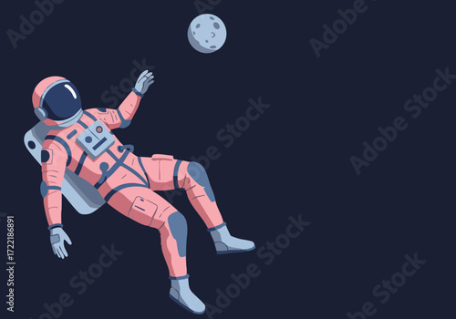 An astronaut floats in space, tethered to a moon. A modern, minimalist design with a cool color palette. Perfect for technology, space, or abstract concepts.