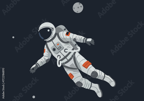 An astronaut floats in space, surrounded by stars. A clean, minimalist design evokes eco-friendly space travel. Perfect for tech, science, and future concepts.