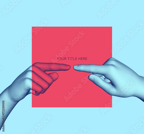 The index fingers of both hands reach towards each other. Concept of relationship, unity, partnership or contact. Design for banner, flyer, poster, cover or brochure.
