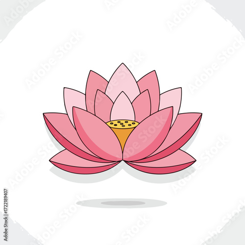 Pink Lotus Flower Illustration With Yellow Center.