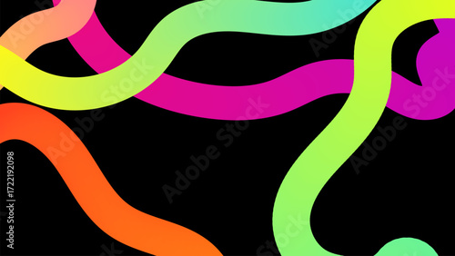 Set of vector graphic background elements. Abstract shapes with smooth wavy lines, bright colors and gradient transitions on a black background.