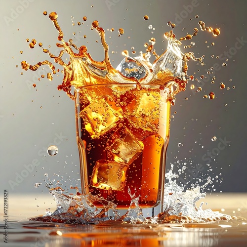 Splashing soda with ice