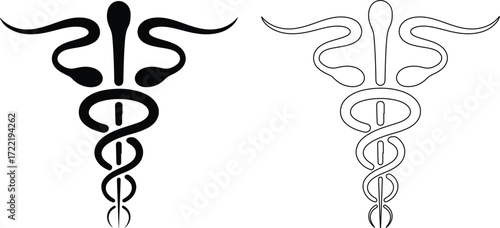 Caduceus symbol two styles medical healthcare symbol serpent staff emblem