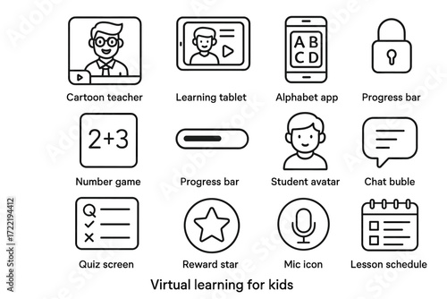 Virtual learning tools for kids: cartoon teacher, apps, and games enhancing education