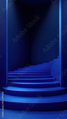Colorful blue staircase leads to mysterious destination in modern interior design setting