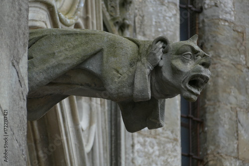 Medieval stone carvings of Gargoyles of the Basilique Saint-Nazaire in Carcassonne, Aude, France