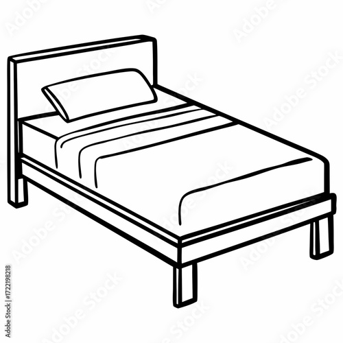 Simple continuous line drawing of a bed with mattress and pillow  