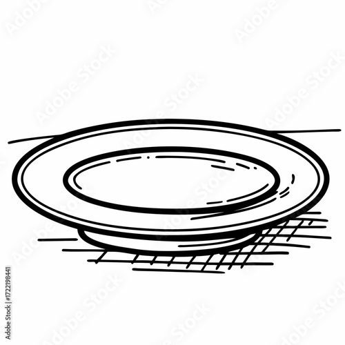 Simple line drawing of a round plate on textured surface  