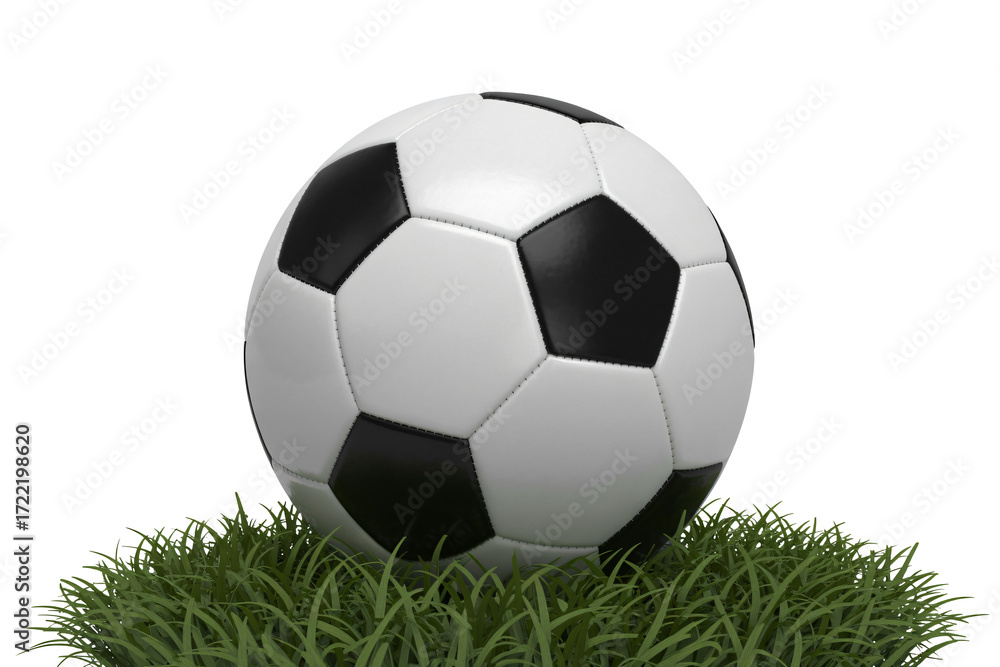 Obraz premium Classic soccer ball resting gently on lush green grass blades