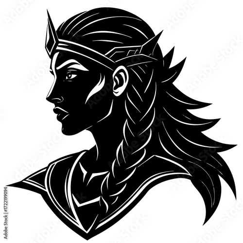 Silhouette of a Powerful Female Warrior with Sword