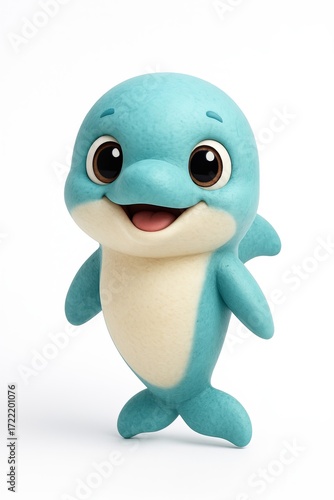 Cute cartoon dolphin character in 3D kawaii style for kids animation and games