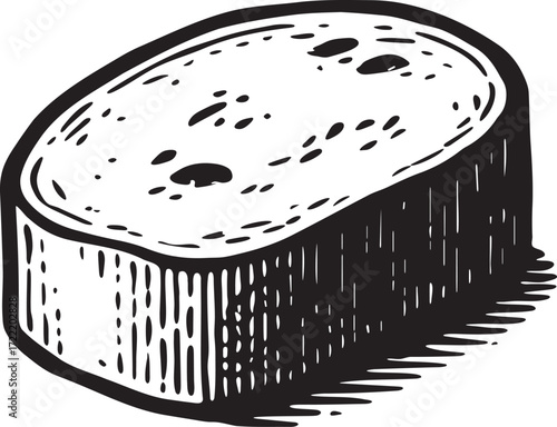 Engraved linocut illustration of foie gras slice, black and white woodblock gourmet food vector for fine dining, culinary menu design and restaurant packaging