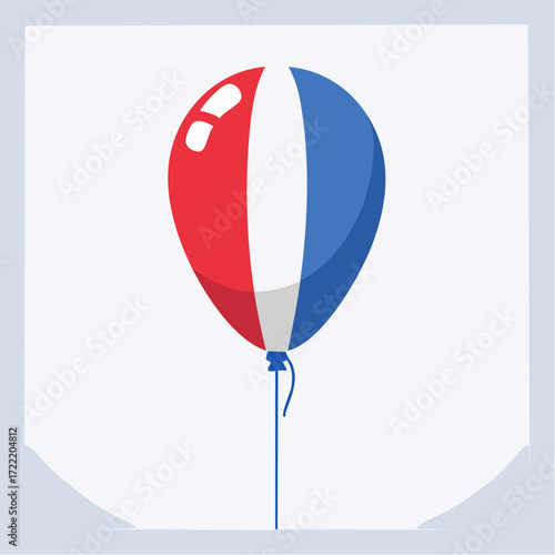 A cartoon illustration of a red, white, and blue balloon floating in the air.