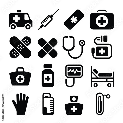 Healthcare & Medical Icon Pack, Emergency & First Aid Symbols, Minimalist Vector Design for Clinics, Hospitals, Doctor Tools, Trusted Quality Medical Graphics