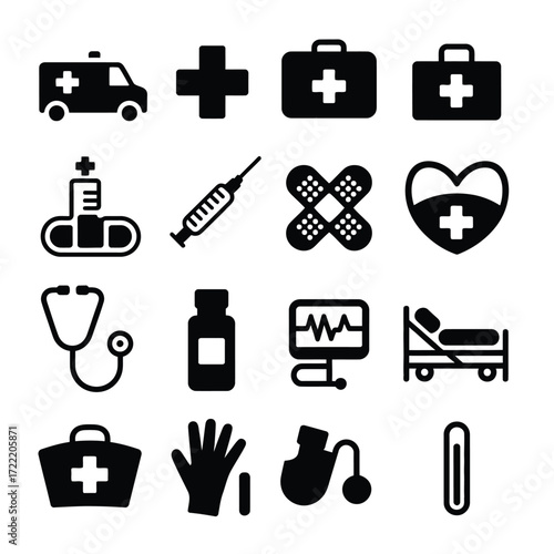 Healthcare & Medical Icon Pack, Emergency & First Aid Symbols, Minimalist Vector Design for Clinics, Hospitals, Doctor Tools, Trusted Quality Medical Graphics