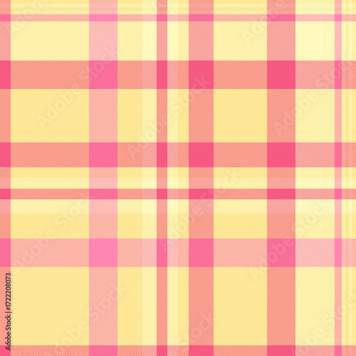 Pink and yellow plaid pattern with a soft, warm aesthetic. Versatile for backgrounds, textiles, and designs needing a touch of classic, cozy style.