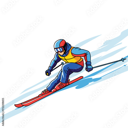 Dynamic Skier in Action Colorful Winter Sports Illustration.