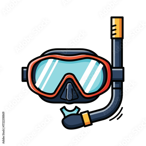 Cartoon Snorkel Mask with Orange Trim and Blue Lenses.