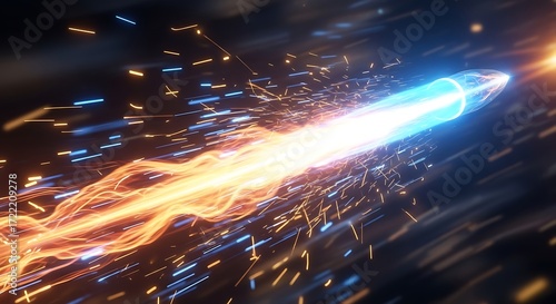 Fiery Rocket Trail in Dark Space spaceship speed