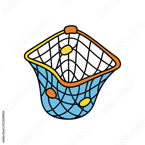 Cartoon Fishing Net with Blue Mesh Orange and Yellow Accents.