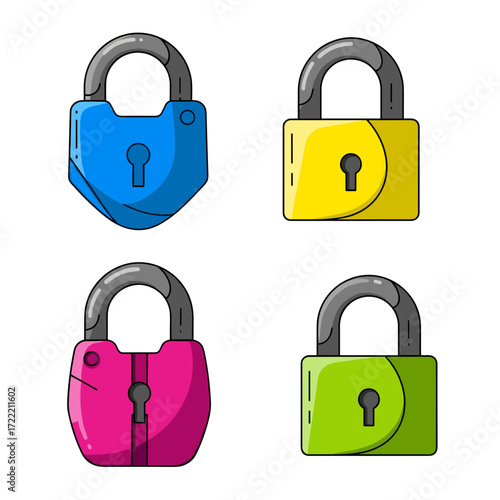 Colorful Vector Padlocks with Keyholes and Arched Metal Handles.