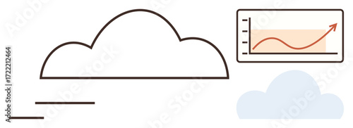 Minimal cloud outline, data graph with upward trendline, and subtle abstract elements. Ideal for technology, data trends, analytics, innovation, business growth, cloud storage modern computing