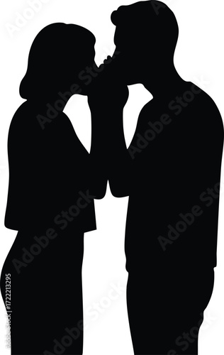 Silhouette of romantic couple facing each other in intimate moment vector illustration 