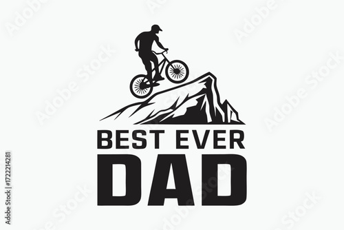Man Cycling Mountain Silhouette on Peak Design on White Background