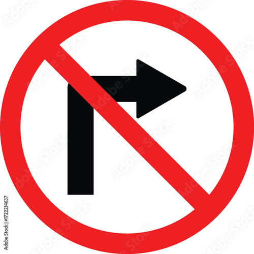 No right turn prohibition road sign with red circle for driver safety alert.