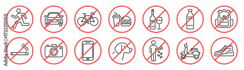 Prohibited and forbidden line icon set