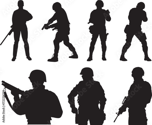 Police SWAT Riot Squad Silhouette Set