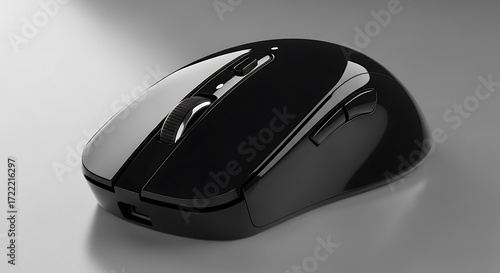 Sleek Black Wireless Computer Mouse on Gray Surface