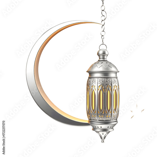  eid al-adha crescent moon with ramadan lantern