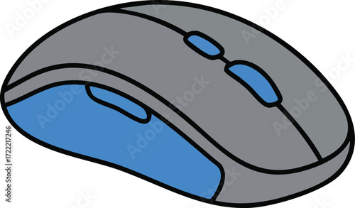 Computer mouse device with blue and gray color scheme ergonomic design vector illustration 