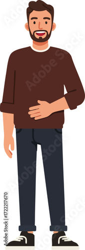 Young man standing with beard wearing casual brown sweater and black pants vector illustration 