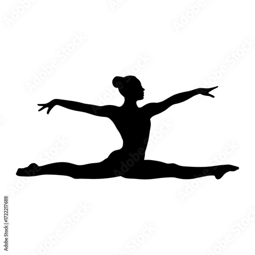 Vector gymnast silhouette logo male and female, Cheerleader silhouette vector illustration performing jump cheerleading squad team, split in jump gymnastics black isolated