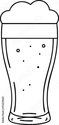 Beer glass with foam and bubbles simple line art vector illustration for drink and beverage design 