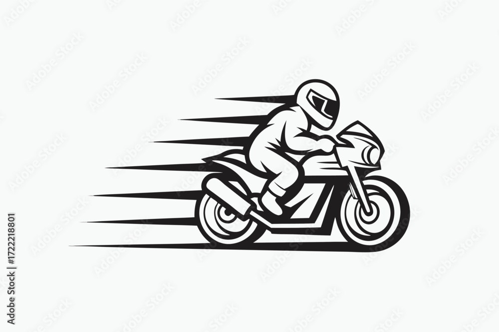 Fototapeta premium Monochrome Silhouette of Motorcyclist Speeding on a Motorcycle with Motion Lines