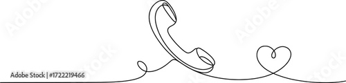 Minimalist continuous line drawing of telephone receiver and heart black and white