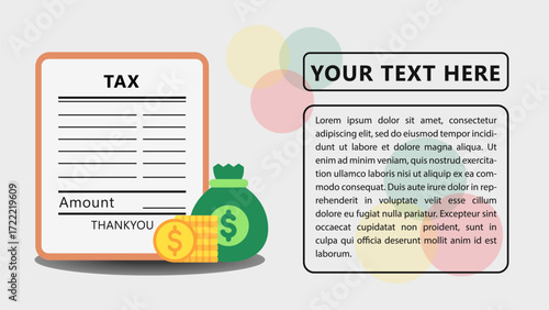 Tax Bill, Tax Payment Flat Simple Infographics Design Template. Presentation Graph. Vector Illustration for Business, Financial, Management.