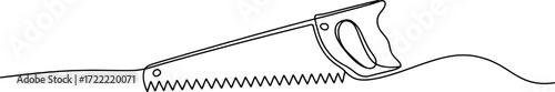 Minimalist hand saw cutting through wavy line tool woodworking