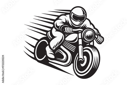 Motorcyclist Riding Bike with Helmet Design on White Background