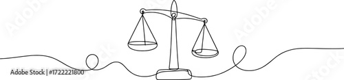 Minimalist line drawing of a balance scale and flowing lines justice equilibrium