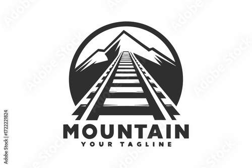 Mountain with Rail Track Icon Design in Circle on White Background