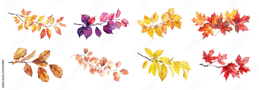 custom made wallpaper toronto digitalPNG Vibrant watercolor autumn leaves, element set on transparent background