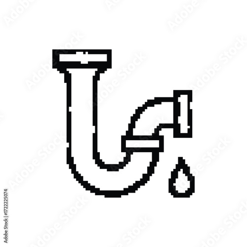 Pixelated water pipe with a dripping leak representing plumbing problems and water waste issues