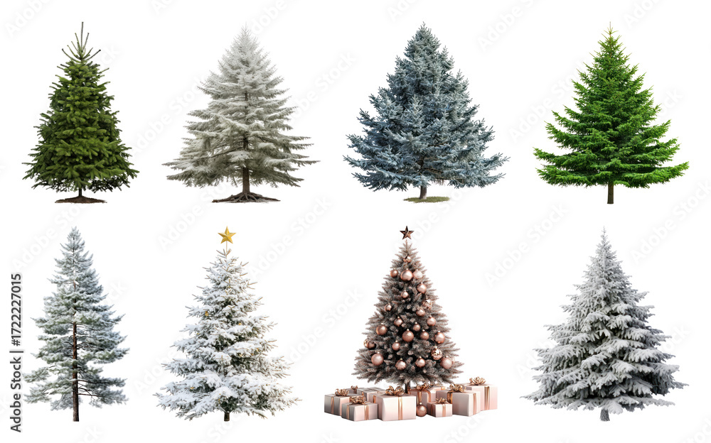 Obraz premium PNG Diverse festive Christmas trees collection, element set on transparent background