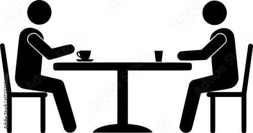 gz786 GrafikZeichnung - german - Am Tisch sitzende Personen / Auf Stühlen sitzen - Piktogramm - english - chair - dining room, people at table - sitting on chair. - pictogram - DIN A1 A2 A3 A4 - g9728