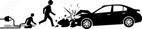 ngi1121 NewGraphicIcon ngi - car crash accident on street. damaged automobiles . traffic accident icon . electric car . plug-in hybrid . banner 3to1 xxl - g10309